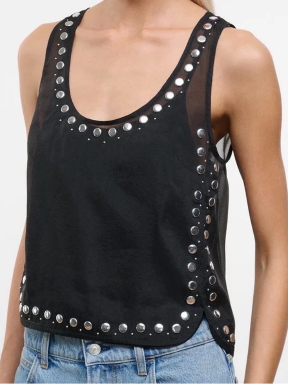 STAUD Black Stud-Embellished Sleeveless Tank
